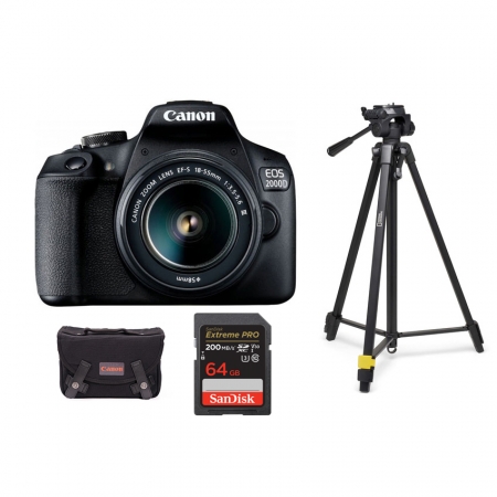 Canon EOS 2000D + 18-55mm III f/3.5-5.6 + SD 64gb + Canon original torba + National Geographic stativ