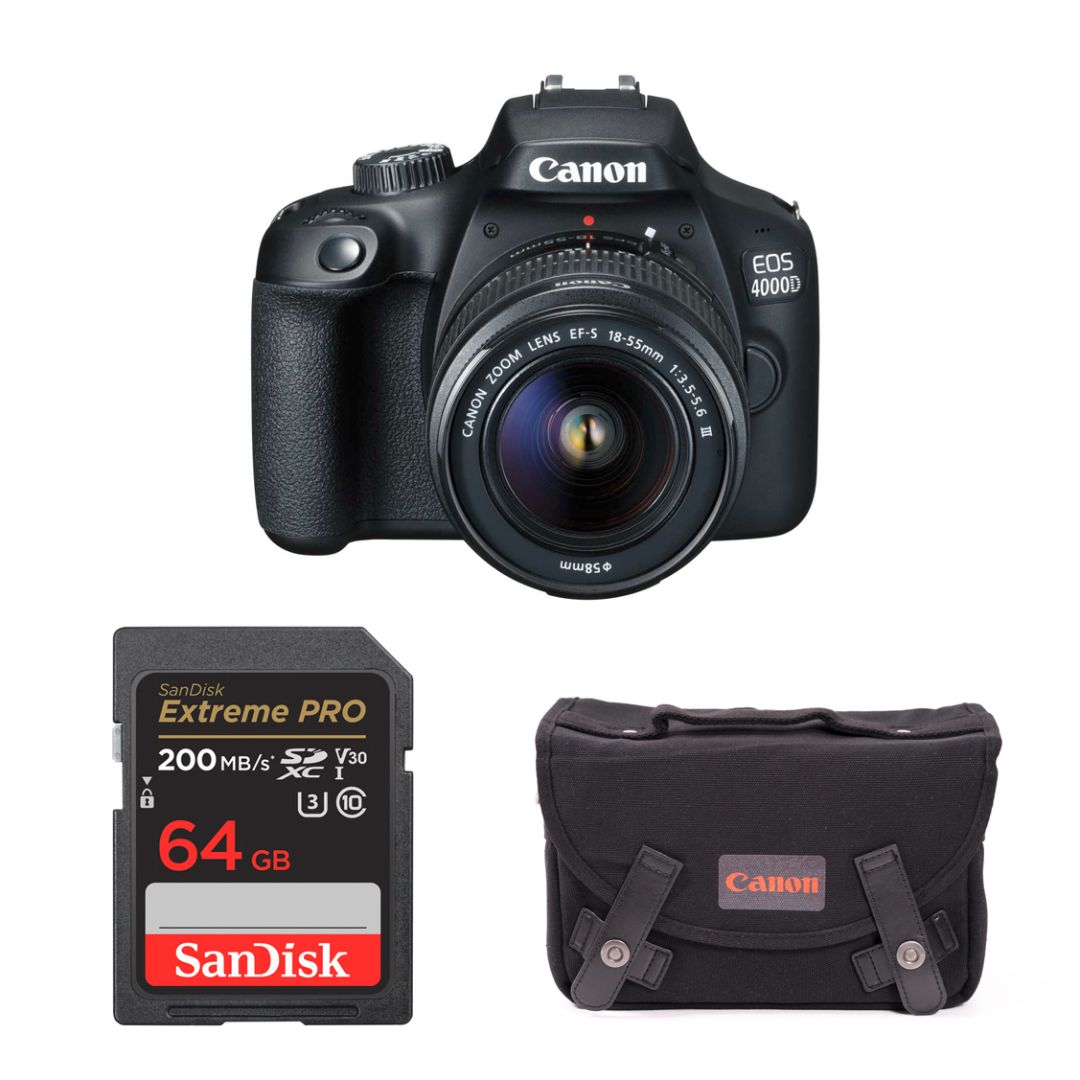 Canon EOS 4000D + 18-55mm III f/3.5-5.6 + SD 64GB + Torba - 1